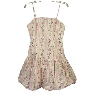 Thirty Thirty Floral Bubble Mini Dress Medium Cocktail Party Cream Pink Coquette
